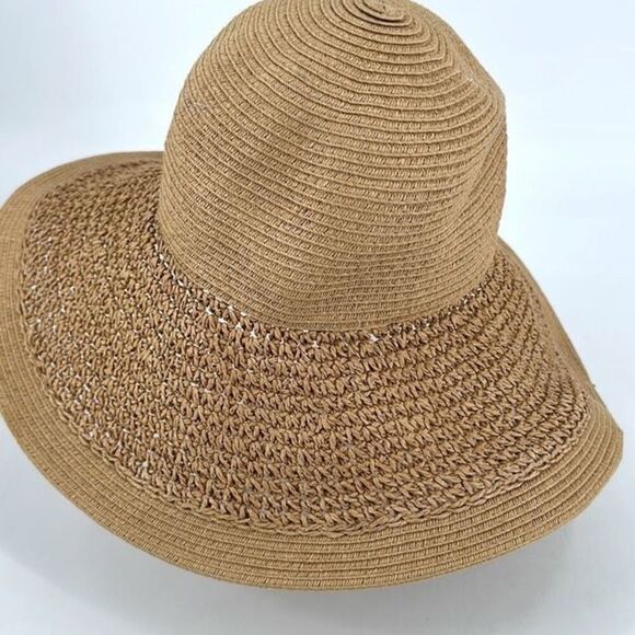 J. Crew Women's Straw Woven Textured Floppy‎ Sun Shade Hat Tan Size Medium - Picture 3 of 8